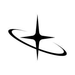 Abstract Black Planet Orbit and Four Point Star Decorative Symbol © Valdo
