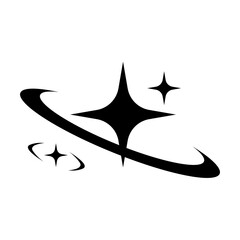 Abstract Black Planet Ring and Spark Star Decorative Symbol © Valdo
