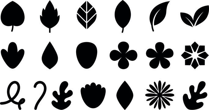 Botanical leaf and floral vector icon set for nature and eco graphic design