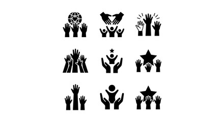 Fototapeta premium Community Icons, Teamwork Symbols, Diversity Hands, Unity Graphics, Support People, Collaboration Vector Set