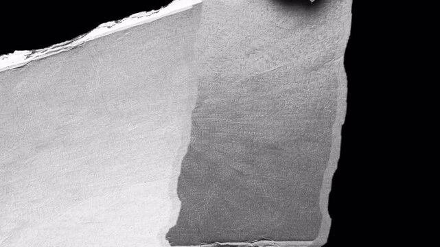 Abstract grayscale texture of torn paper with layered edges.