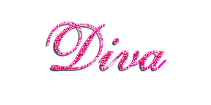 Pink glitter diva text lettering with script calligraphy font isolated on transparent background