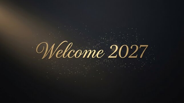 Welcome 2027 elegant text with starry space background