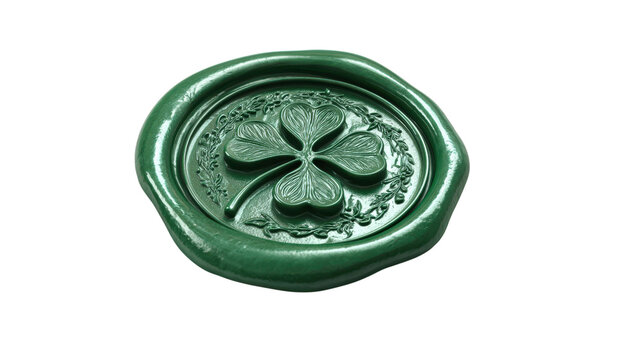 Green wax seal stamp four leaf clover ornate symbol good luck