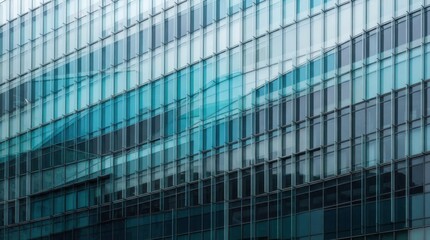 Obraz premium Modern Architectural Glass Facade with Teal Wave Pattern and Reflections
