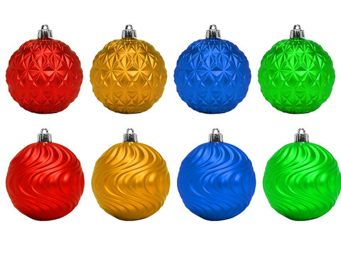 Christmas Ornament Balls Set Isolated on transparent background,png Green, Red , blue and Gold real Balls Holiday and New Year Overlay design element