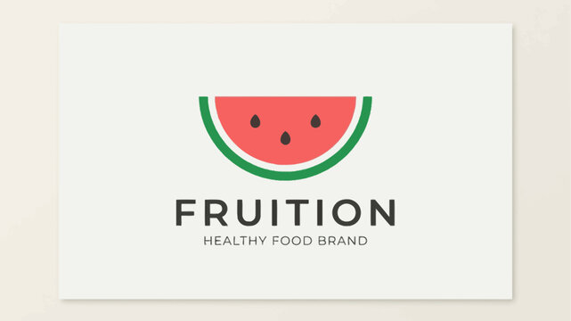 Playful and clean graphic illustration of a joyful watermelon fruit slice with a happy face, ideal for a contemporary healthy food or fresh produce company logo and branding