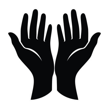 Black silhouette of two open palms facing upwards representing prayer or offering