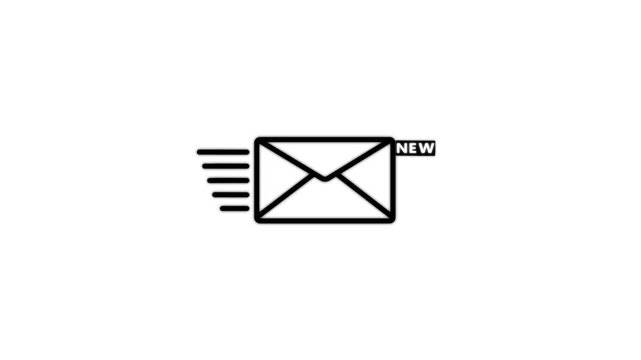Closed black envelope icon on white background. Minimalist mail or email symbol for mobile interface, web design messaging element, minimalist communication logo, 4k animation.