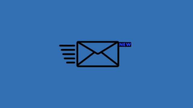 Closed black envelope icon on dark blue background. Minimalist mail or email symbol for mobile interface, web design messaging element, minimalist communication logo, 4k animation.