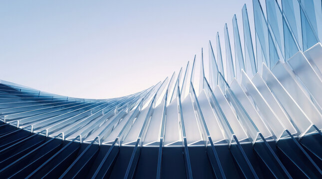 Abstract Architectural Glass Structure against Bright Sky for Modern Design