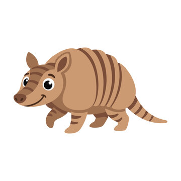 Cute armadillo character isolated on white background for children book design