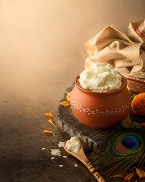 Premium Makhan Matki Janmashtami Background &ndash; Indian Krishna Festival