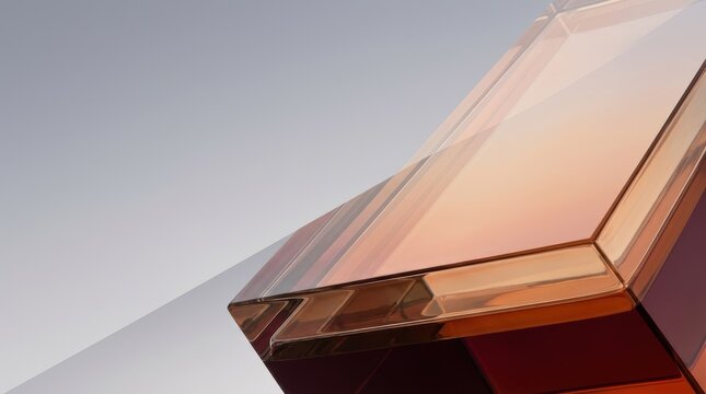 Elegant Translucent Glass Block with Warm Orange Hues on Gray Background