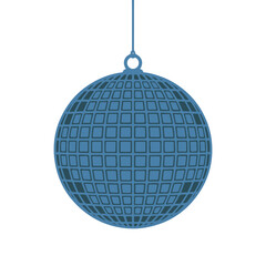 Fototapeta premium Blue geometric disco ball with grid pattern hanging on white background
