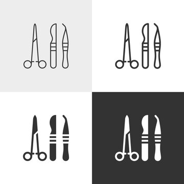 Surgical instruments vector icon in outline and solid styles, Editable stroke.