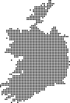 Ireland dotted map with circular dot pattern, abstract vector geographic silhouette on blue background