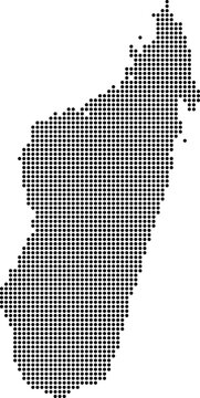 Madagascar dotted map with circular dot pattern, abstract vector geographic silhouette on blue background