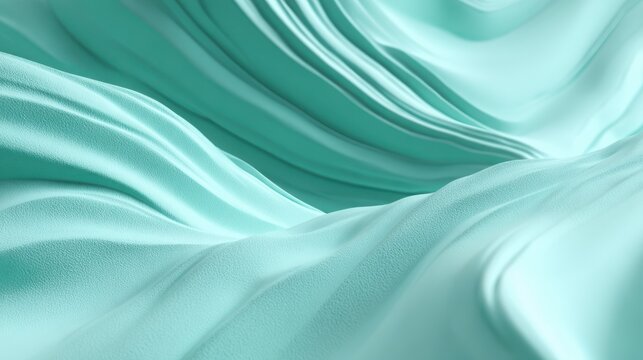 Abstract teal fabric waves, soft satin texture background. Turquoise silk folds, flowing cloth drapery for luxury design