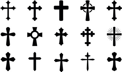 Fototapeta premium Christian Cross Vector Silhouette Icon Set for Religious Faith Church Symbol Easter and Spiritual Worship Concept Design