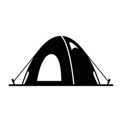Camping tent icon in black vector graphic style stands isolated against a white background. © Adam