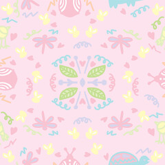 Fototapeta premium Pastel cute animal and insect seamless pattern background