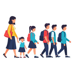 Obraz premium Teacher Leading Students in School Uniforms
