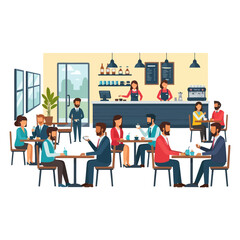 Fototapeta premium Busy Modern Coffee Shop Interior Illustration