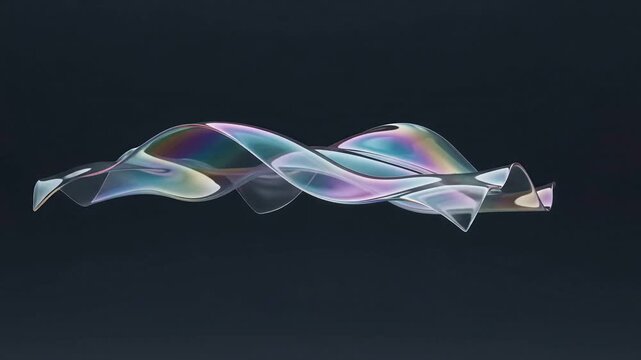 iridescent ribbon floating fabric abstract holographic wave motion fluid elegant A translucent sheet drifts through darkness creating graceful motion for fashion beauty technology and luxury branding