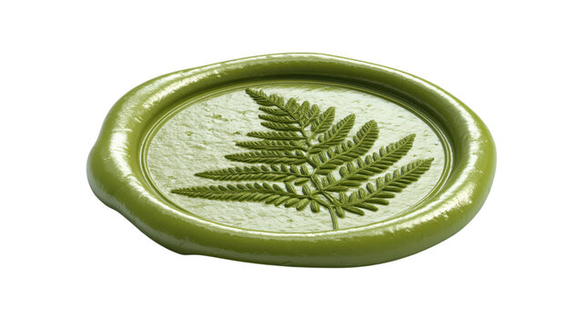 Oval green wax seal imprint with fern design