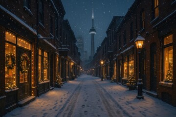 Fototapeta premium Snowy street festive ambiance background