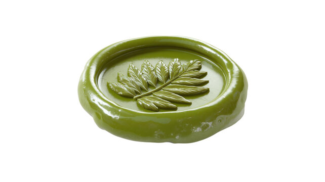 Green wax seal with fern nature imprint