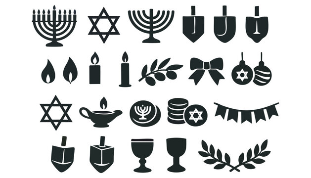 Heraldic Symbols and Elements Vector Set with Black Silhouette Icons of Trees, Sun, Holiday, Summer, Food and Drink