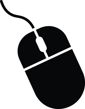 Black computer mouse silhouette wired peripheral device hardware technology icon with computer peripheral hardware technology