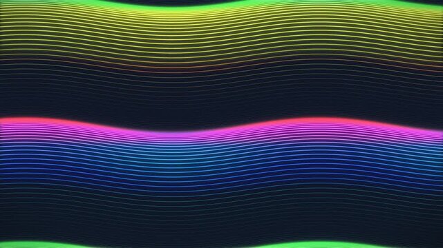 Neon wave lines in vibrant colors. 2d animation
