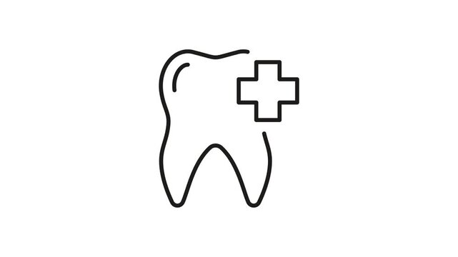 Tooth With Medical Cross Animated Icon With Alpha Channel. Dental Health, Oral Care, And Dentistry Services Motion Graphic. Dental Hygiene And Treatment. On Transparent Background
