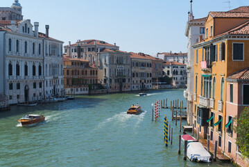 Grand Canal view with boats and historic buildings in Venice © lupiklv