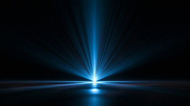 Abstract Blue Laser Light Beam Bursting on Dark Surface