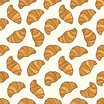Seamless Croissant Pastry Pattern on Cream Background