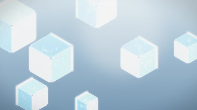 Floating translucent cubes on blue background. 2d rendering