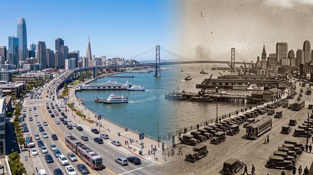 San Francisco Waterfront Before and After Urban Development Comparison