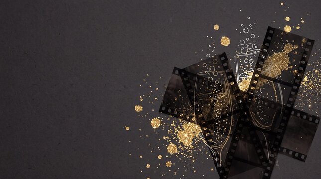Vintage Film Strips with Gold Glitter for Cinema Celebration