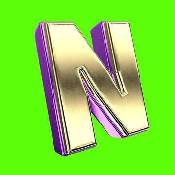Font 3D Render N Letter Green Background
