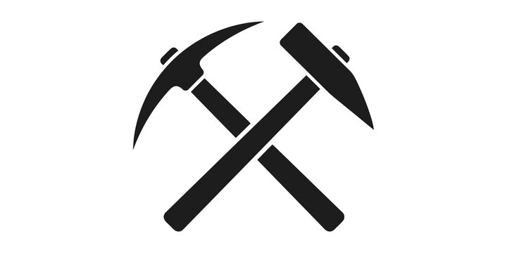 Crossed pickaxe and hammer icons symbolizing mining and labor industries.