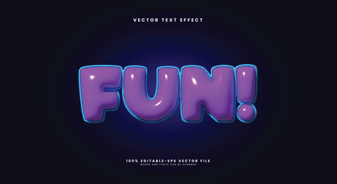 3D Cartoon Fun Purple Bubble Lettering Vector Text Style Inflated Fun Text Effect