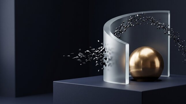 Curved Glass Shield Deflecting Dark Shards Concept for Threat Redirection Cybersecurity and Asset Protection 3D Render