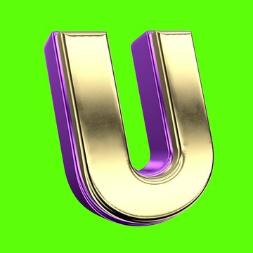 Font 3D Render U Letter Green Background