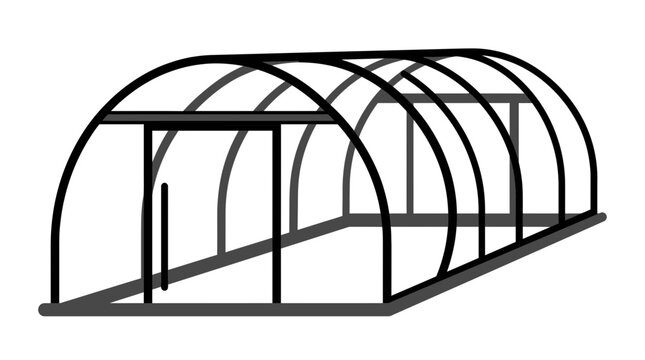Minimalist wireframe hoop house greenhouse structure line art.