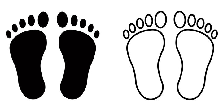 Footprint icons set flat silhouette and outline human feet symbols