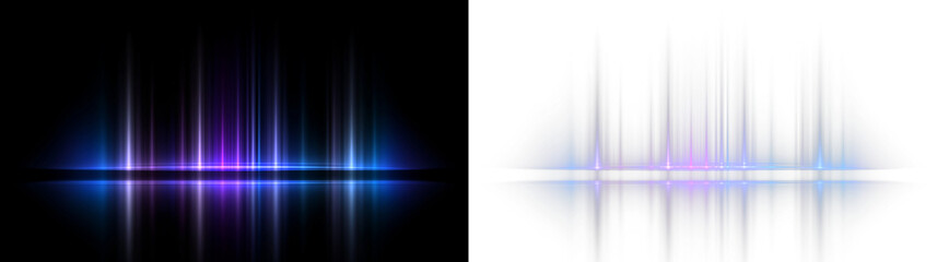 Obraz premium colored vertical light beams with reflection on black background